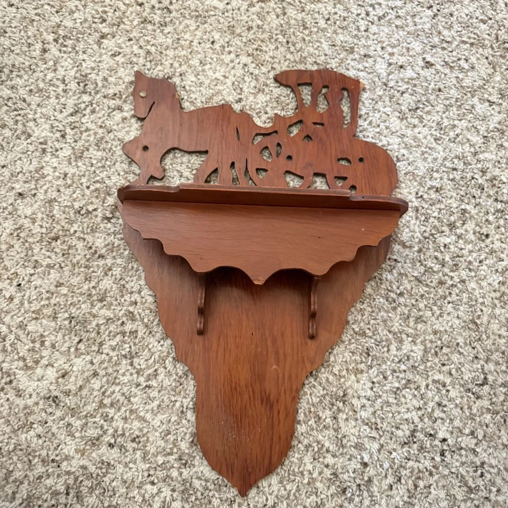 Vintage Wood Horse and Carriage Scrollwork Wall‎ Shelf Rustic Farmhouse Decor